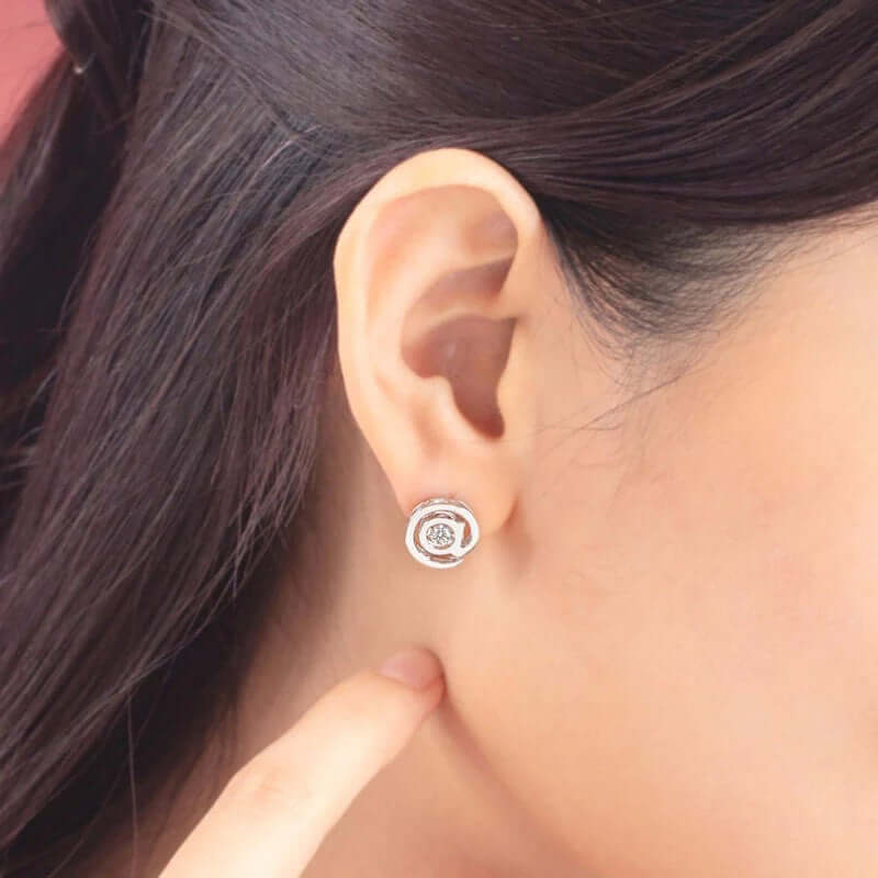 Dancing Moissanite Diamond '@' solid silver stud earrings - The Sparkle Place