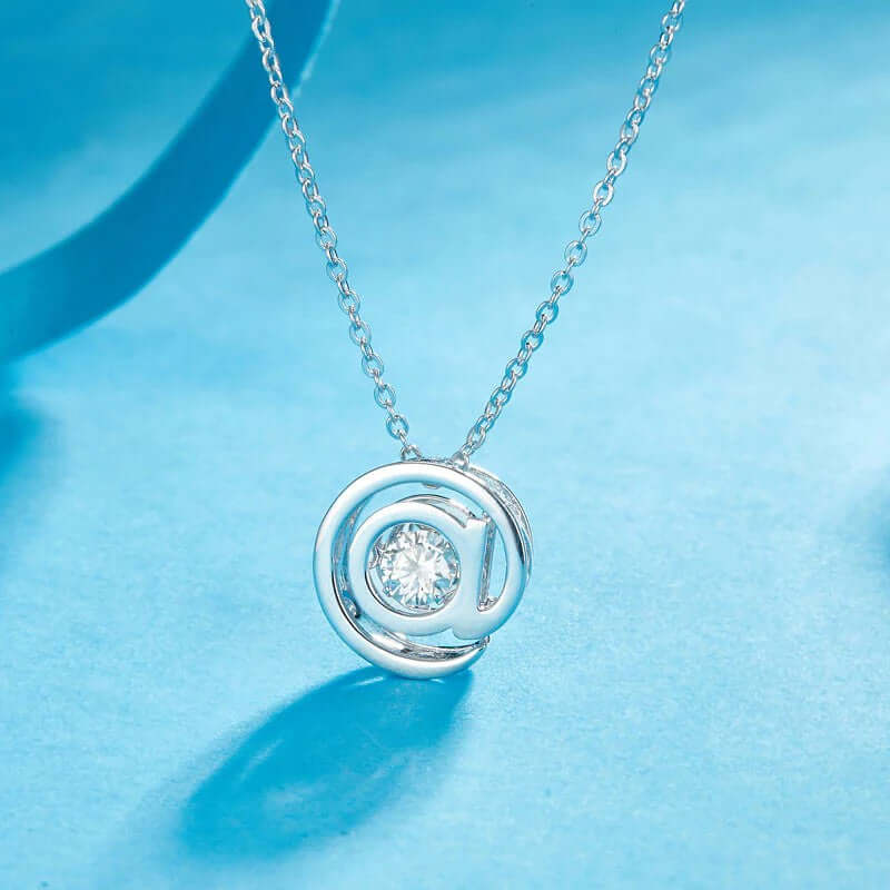 Moissanite "@" Dancing Diamond Necklace, Solid 925 Sterling Silver - The Sparkle Place