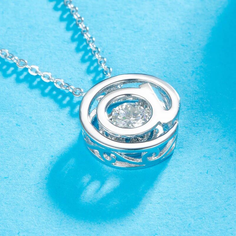 Moissanite "@" Dancing Diamond Necklace, Solid 925 Sterling Silver - The Sparkle Place