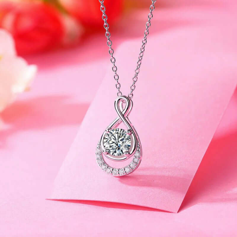 Moissanite Diamond Infinity Necklace Solid 925 Sterling Silver - The Sparkle Place