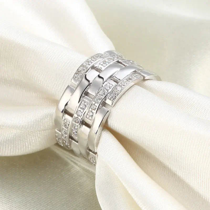 Created Diamond Weave Solid 925 Sterling Ring - The Sparkle Place