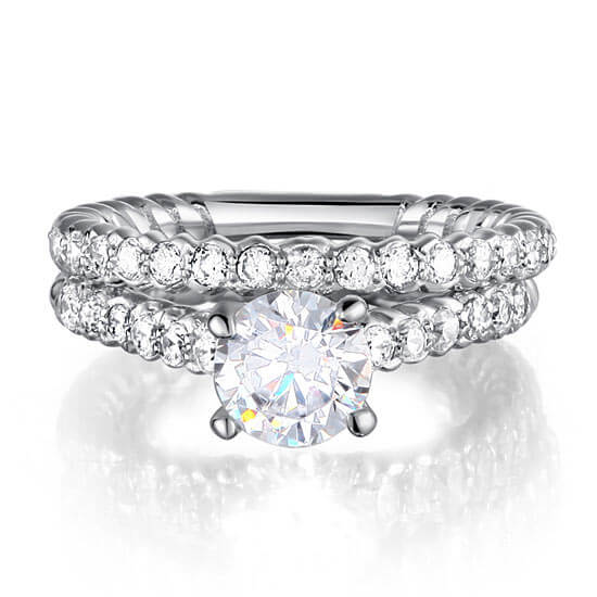 2-in-1 Round Cut Solid 925 Sterling Silver Ring Set - The Sparkle Place