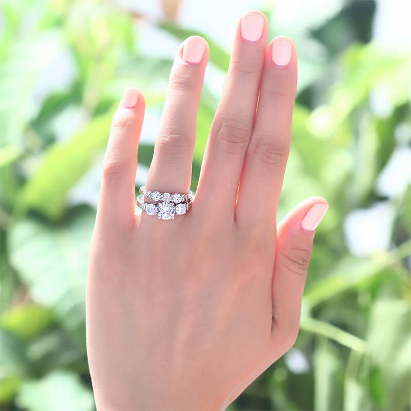 Round Cut Solid 925 Sterling Silver Ring Set - The Sparkle Place