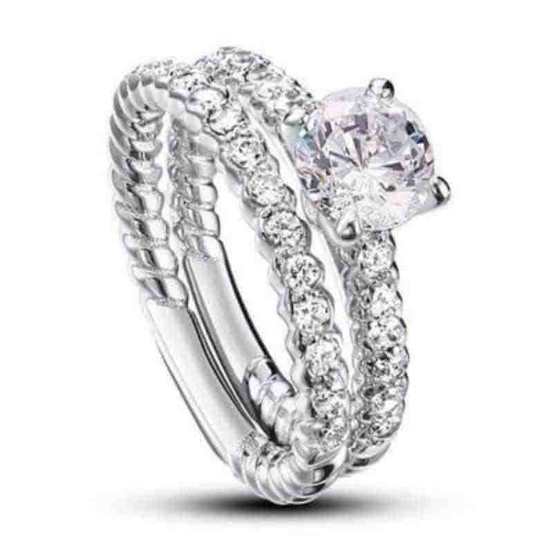 2-in-1 Round Cut Solid 925 Sterling Silver Ring Set - The Sparkle Place