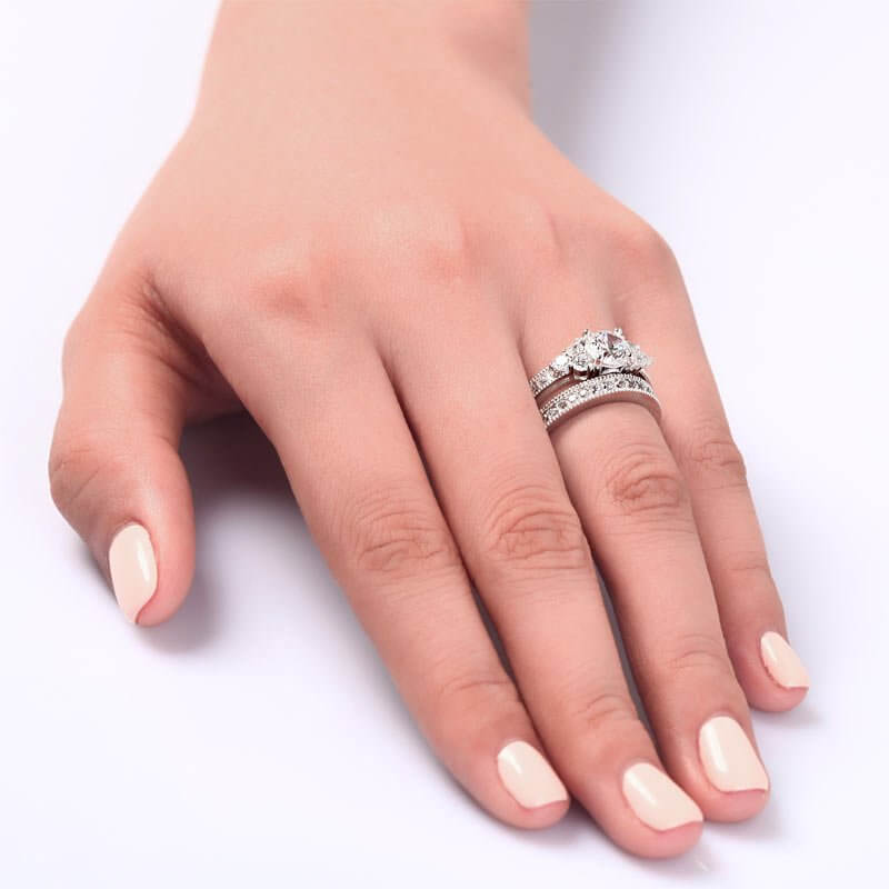 Art Deco 2-in-1 Solid 925 Sterling Silver Ring Set - The Sparkle Place