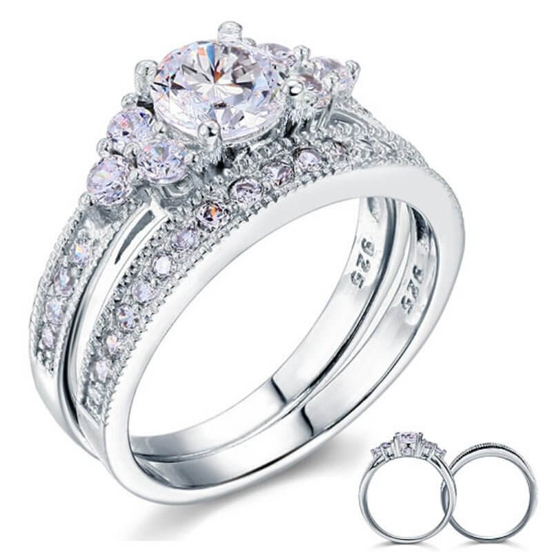 Art Deco 2-in-1 Solid 925 Sterling Silver Ring Set - The Sparkle Place
