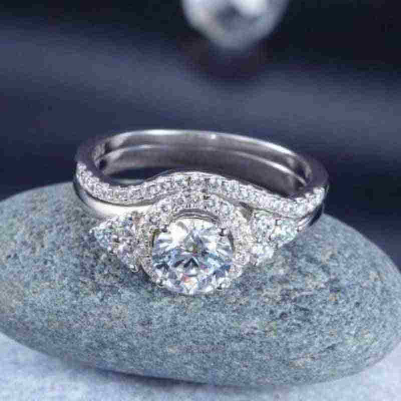 Art Deco 925 Solid Silver Two Ring Set - The Sparkle Place