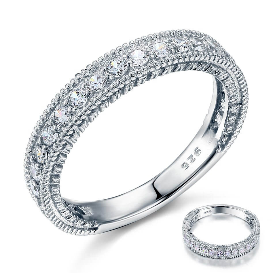 Art Deco Solid 925 Sterling Silver Wedding Band Eternity Ring - The Sparkle Place
