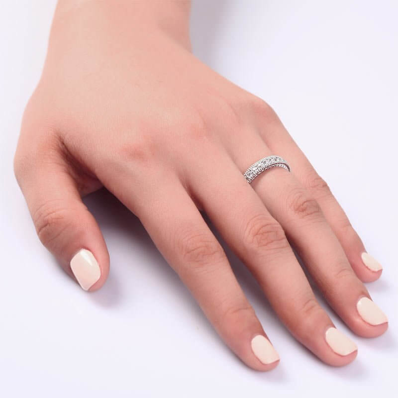 Art Deco Solid 925 Sterling Silver Wedding Band Eternity Ring - The Sparkle Place