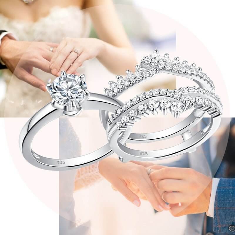 Art Deco Solid 925 Sterling Silver Wedding Ring Set - The Sparkle Place