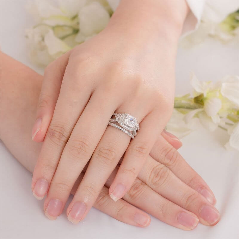 Art Deco Vintage Style Princess 925 Solid Silver Ring Set - The Sparkle Place
