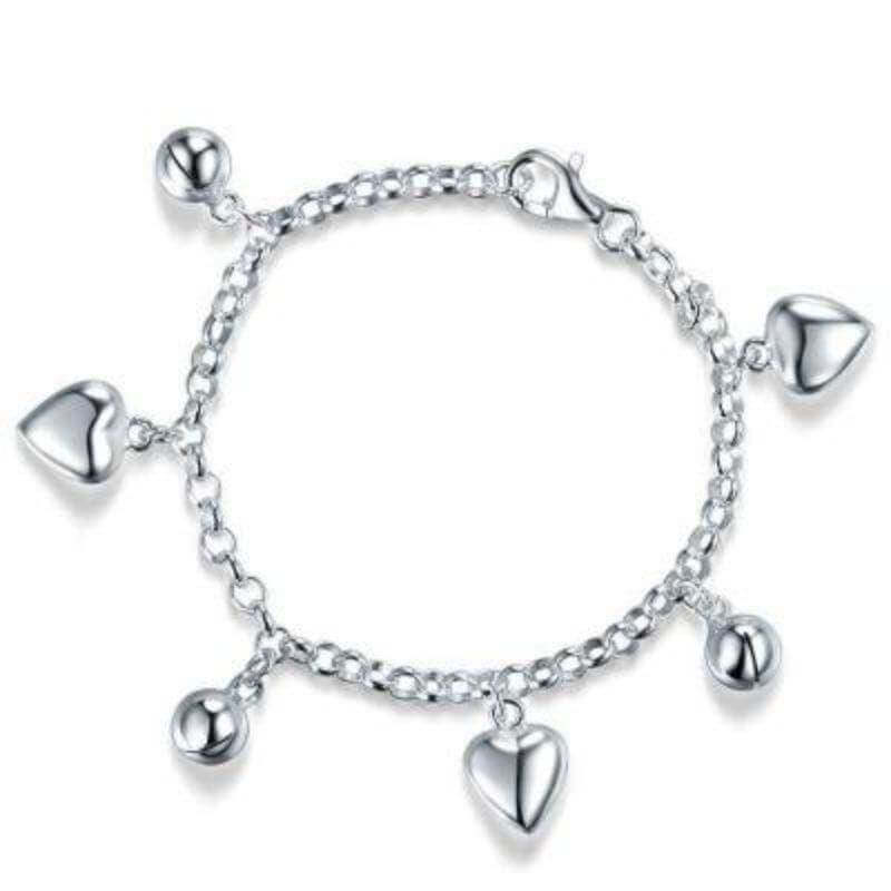 Children Dangle Hearts Bracelet Solid 925 Sterling Silver - The Sparkle Place