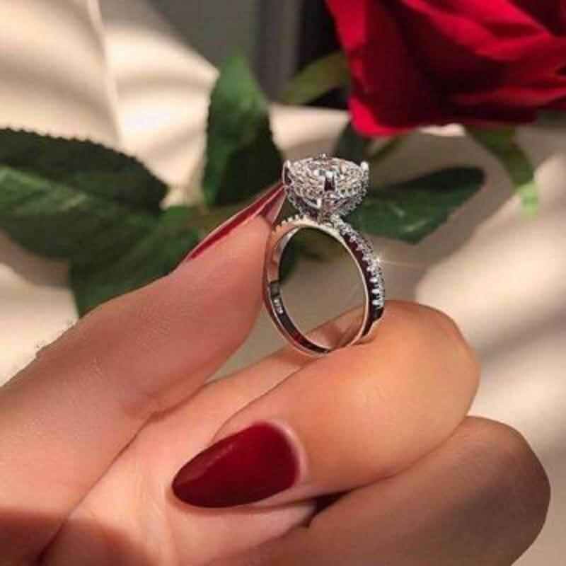 Classic Solitaire Ring, 5A Created Diamond, Solid 925 Sterling Silver - The Sparkle Place
