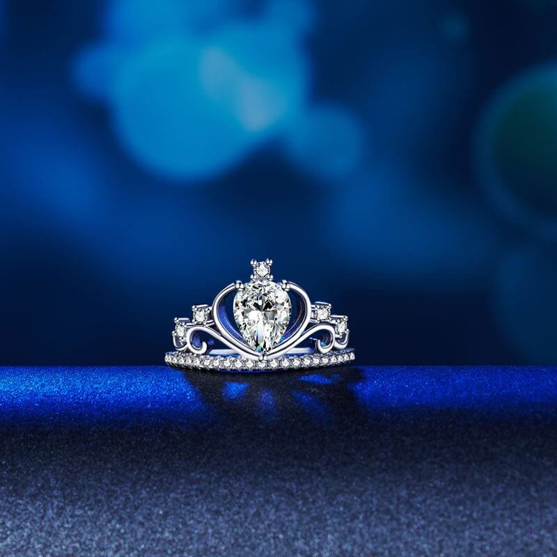 Crown Ring Pear Diamond Solid 925 Sterling Silver - The Sparkle Place