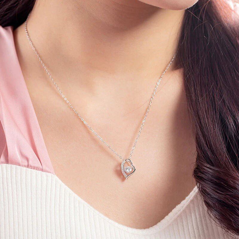 Dancing Moissanite Diamond Heart Necklace Solid 925 Sterling Silver - The Sparkle Place