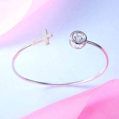Dancing Stone Cross Solid Silver Bangle - The Sparkle Place