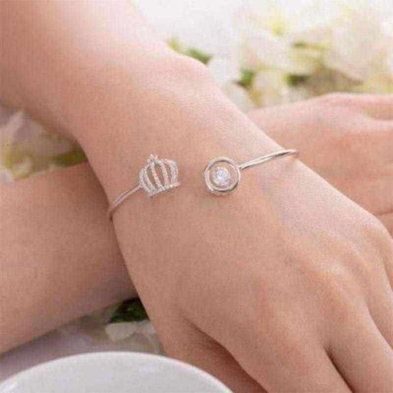 Dancing Stone Crown Solid Silver Bangle - The Sparkle Place