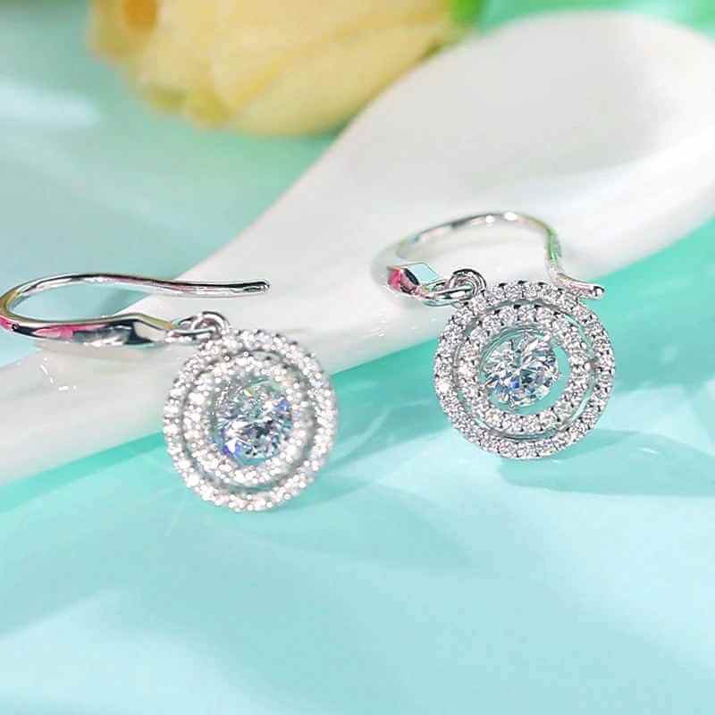 Dancing Stone Halo Dangle Solid Silver Earrings - The Sparkle Place
