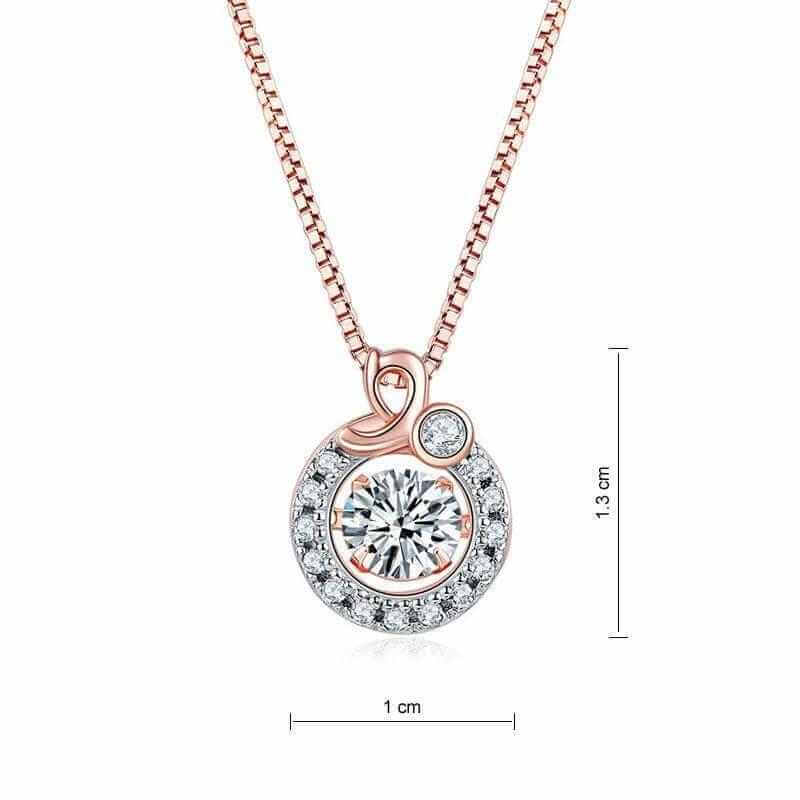 Dancing Stone Halo Necklace Solid 925 Sterling Silver in Rose Gold - The Sparkle Place