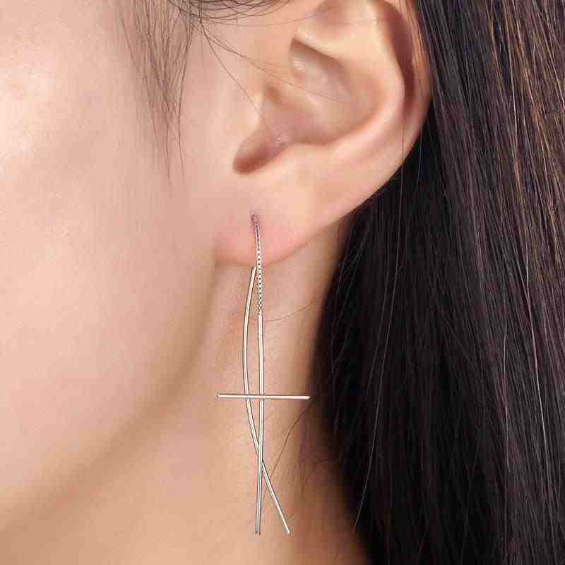 Dangle Drop Cross Solid 925 Sterling Silver Earrings - The Sparkle Place