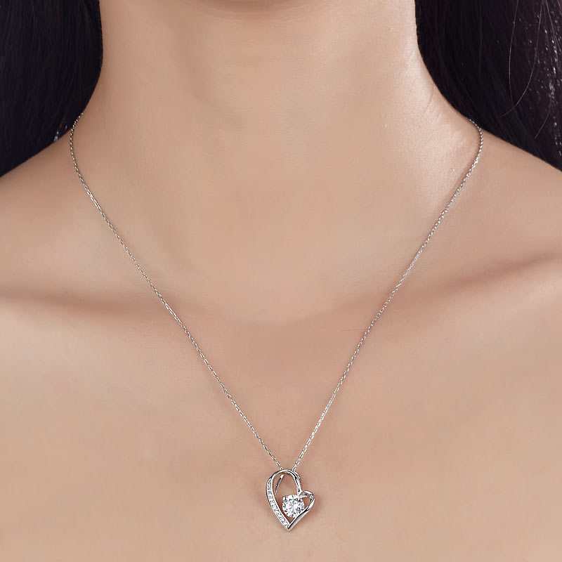 Floating Heart Necklace Solid 925 Sterling Silver - The Sparkle Place