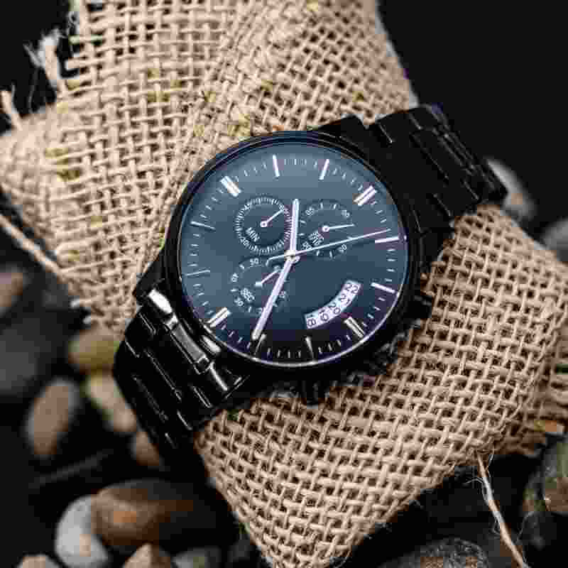 For Dad Customizable Engraved Black Chronograph Watch - The Sparkle Place