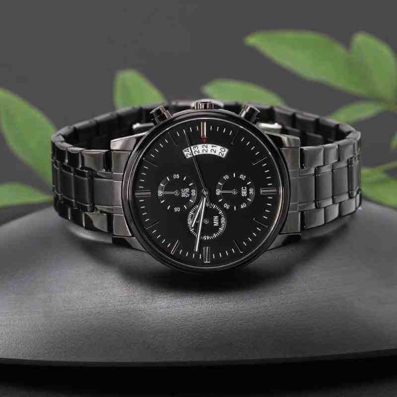 For Dad Customizable Engraved Black Chronograph Watch - The Sparkle Place