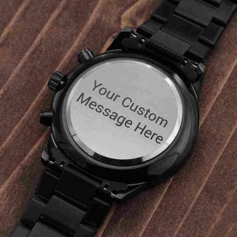 For Dad Customizable Engraved Black Chronograph Watch - The Sparkle Place