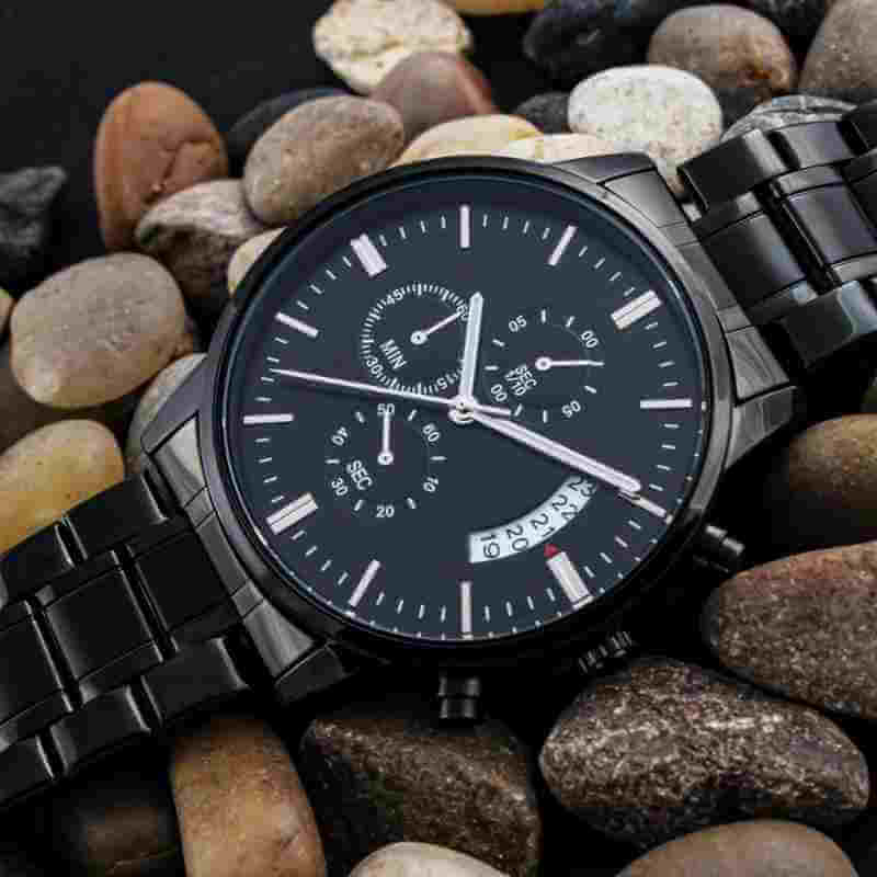 For Dad Customizable Engraved Black Chronograph Watch - The Sparkle Place
