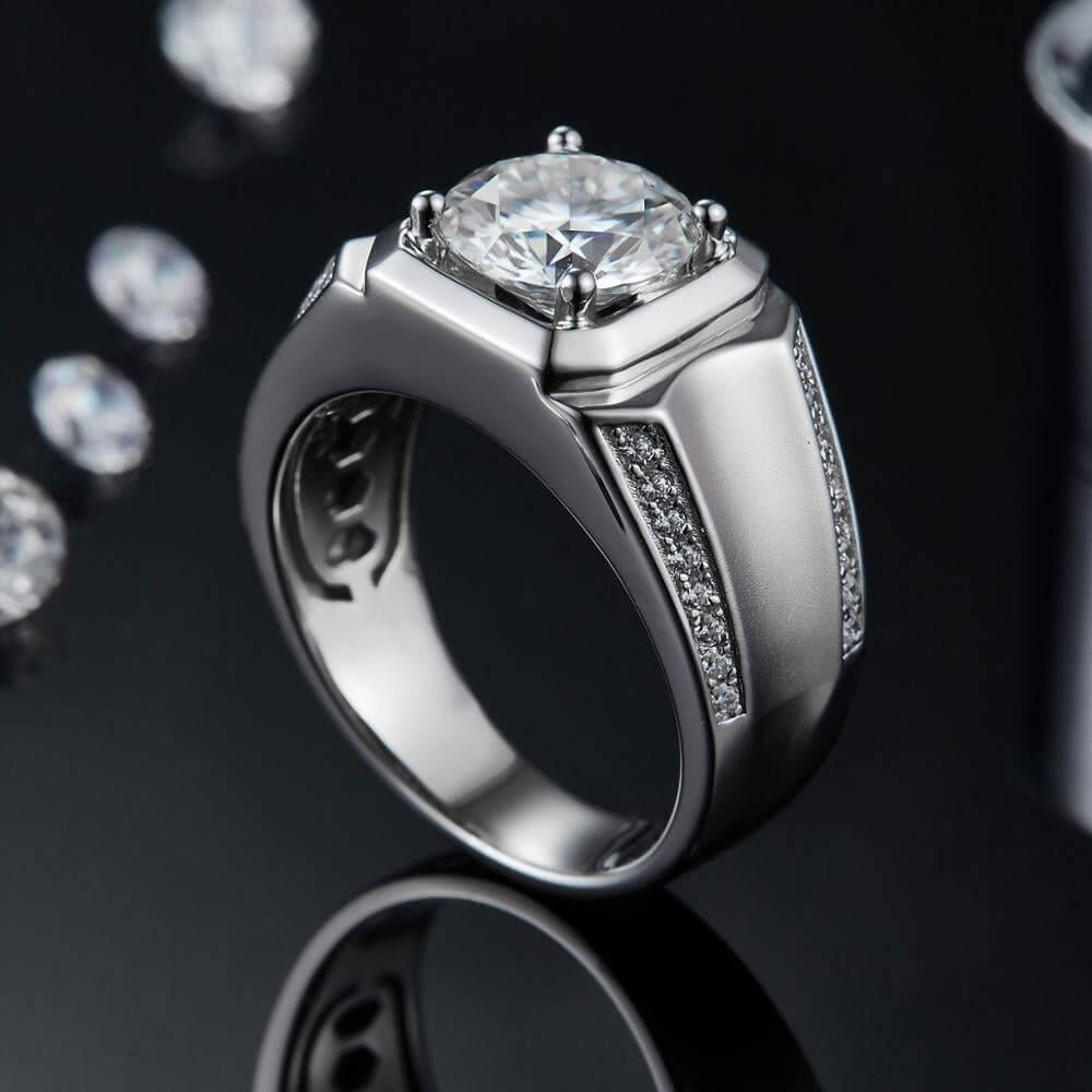 Men 1.25 Carat Moissanite Diamond Solid Silver Ring - The Sparkle Place