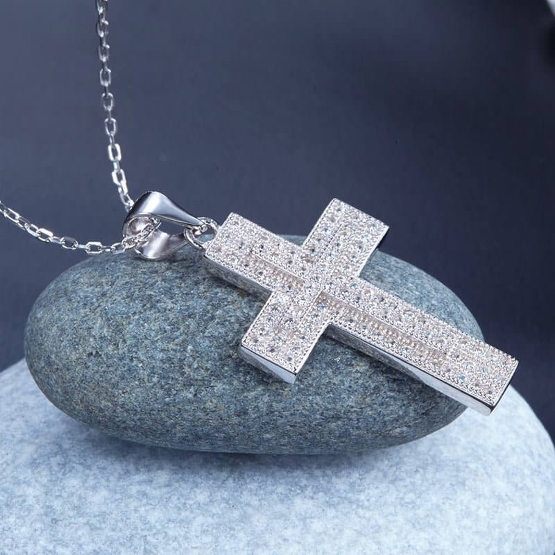 Micro Setting Cross Necklace in Solid Sterling Silver - The Sparkle Place