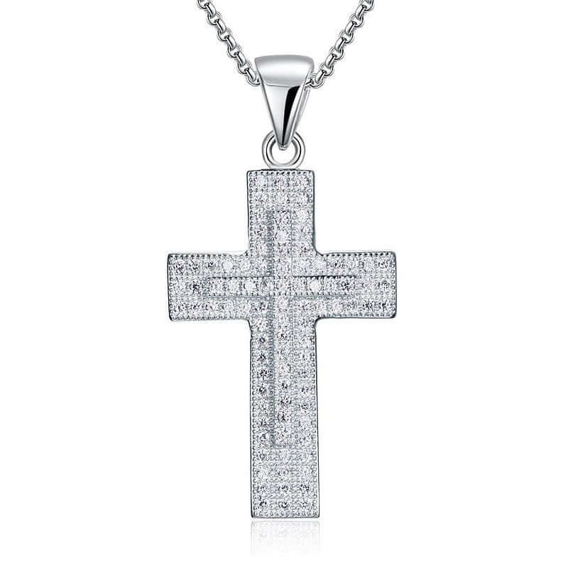 Micro Setting Cross Necklace in Solid Sterling Silver - The Sparkle Place