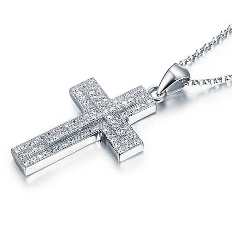 Micro Setting Cross Necklace in Solid Sterling Silver - The Sparkle Place