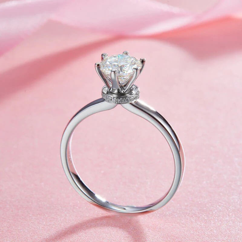 Moissanite Diamond 6 Claws Solid 925 Sterling Silver Ring - The Sparkle Place