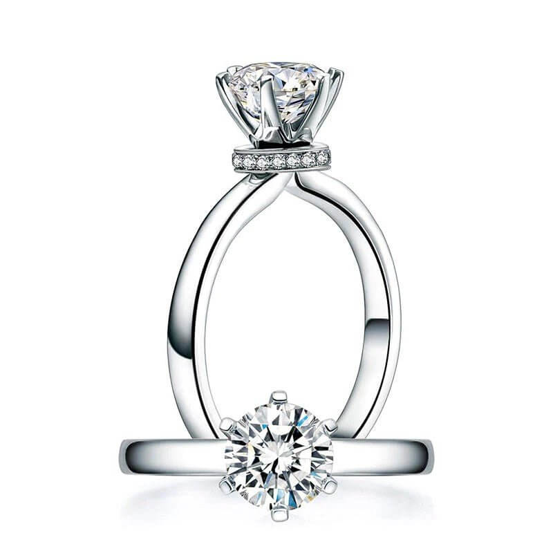 Moissanite Diamond 6 Claws Solid 925 Sterling Silver Ring - The Sparkle Place