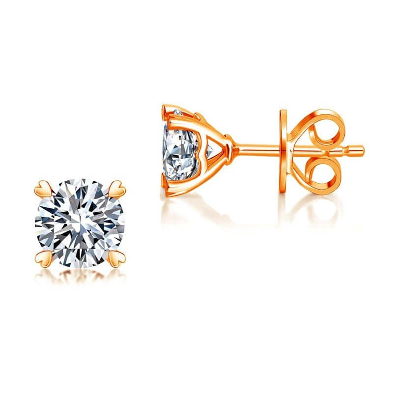 Moissanite Diamond Heart Claws Stud Earrings in Gold over 925 Solid Sterling Silver - The Sparkle Place