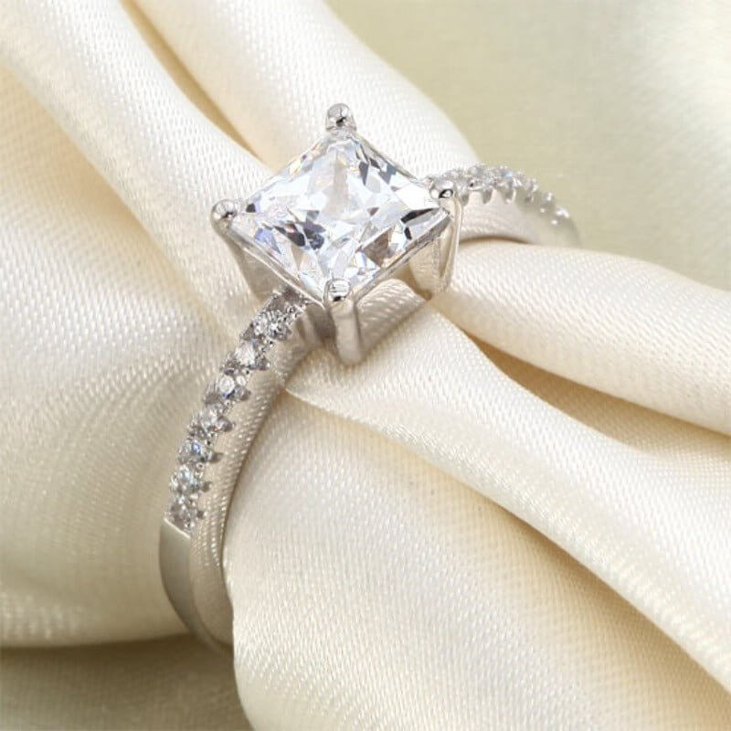 Princess Cut 1.5ct Diamond Silver Ring - The Sparkle Place