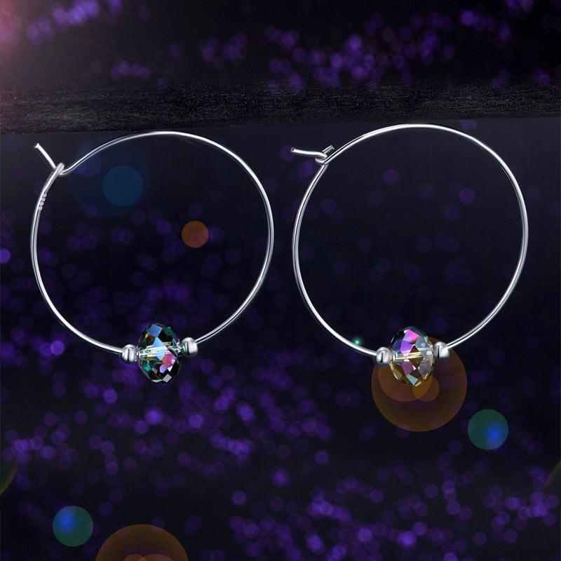 Solid 925 Sterling Silver AB Austrian Crystal Party Hoop Earrings - The Sparkle Place