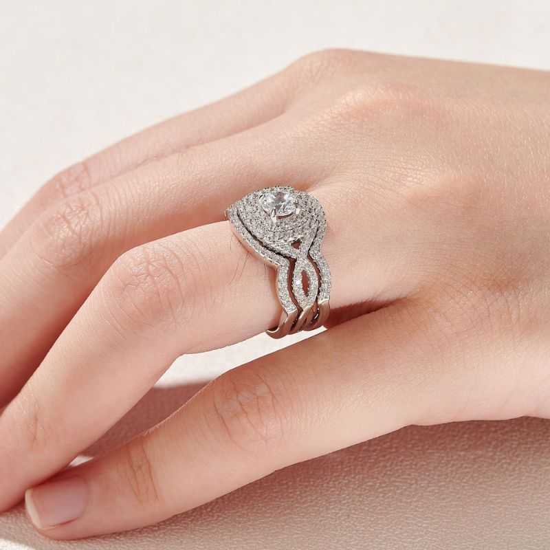 Solid 925 Sterling Silver Wedding 3 Ring Set - The Sparkle Place