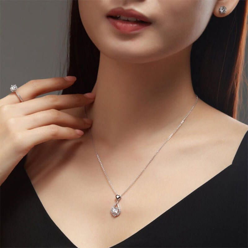 Tear Drop Heart Pendant Necklace in Solid 925 Sterling Silver - The Sparkle Place