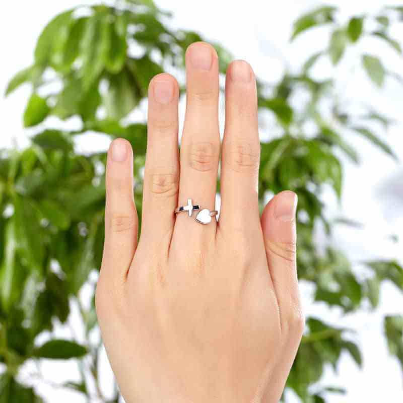 Trendy Cross Heart Ring Solid 925 Sterling Silver - The Sparkle Place