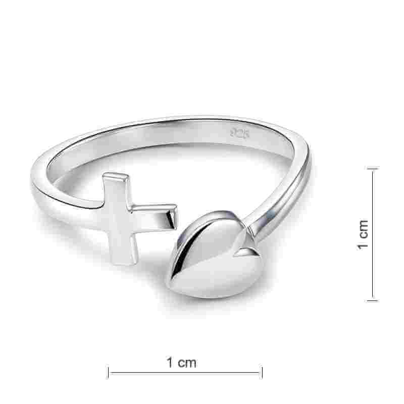 Trendy Cross Heart Ring Solid 925 Sterling Silver - The Sparkle Place