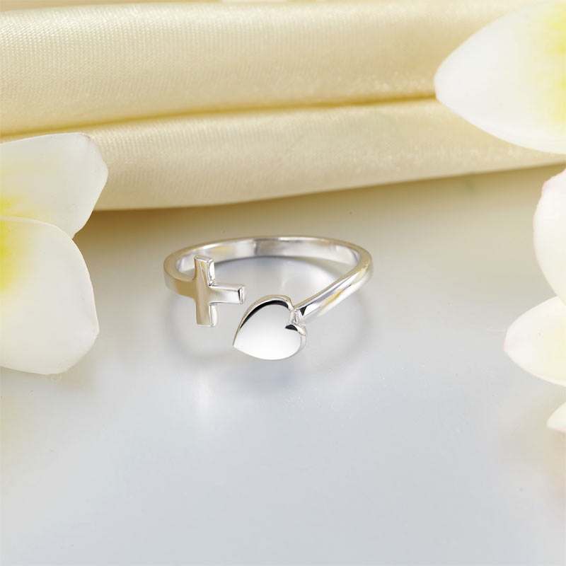 Trendy Cross Heart Ring Solid 925 Sterling Silver - The Sparkle Place