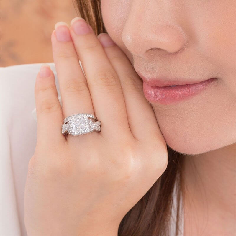 Vintage Style Princess Silver Ring Set - The Sparkle Place