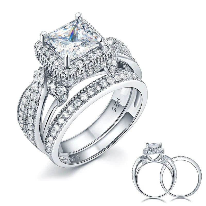 Vintage Style Princess Silver Ring Set - The Sparkle Place