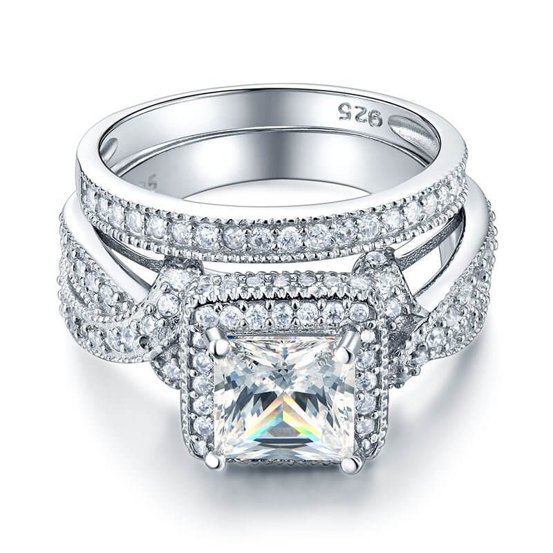 Vintage Style Princess Silver Ring Set - The Sparkle Place