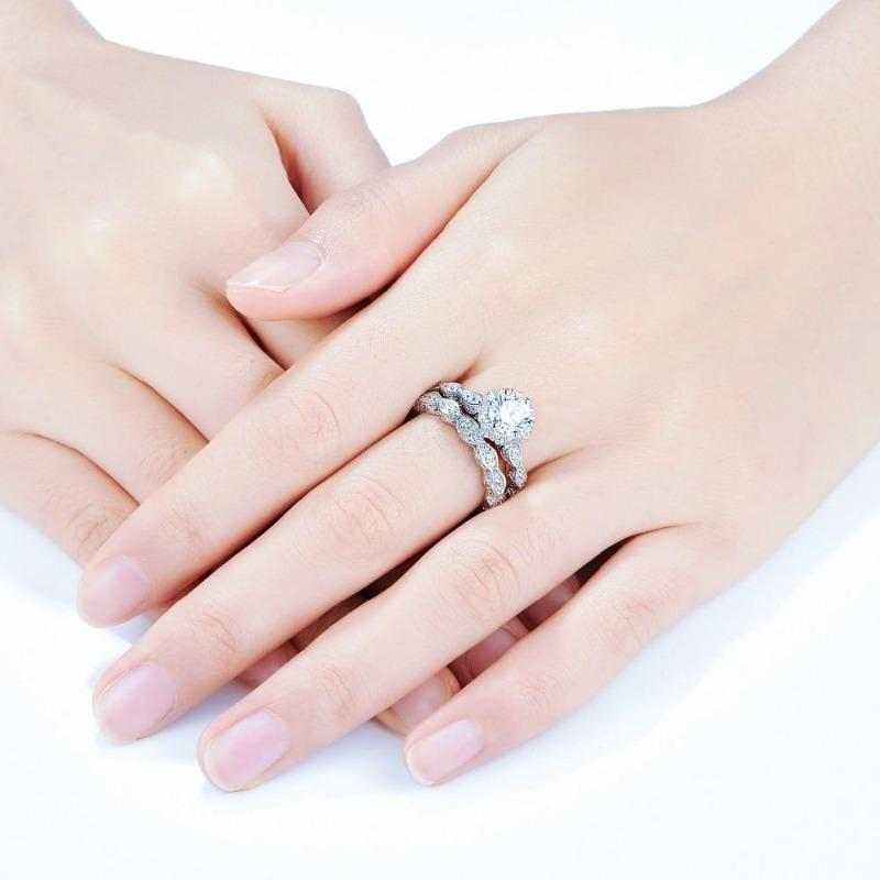 Vintage Wedding Ring Set 925 Sterling Silver - The Sparkle Place