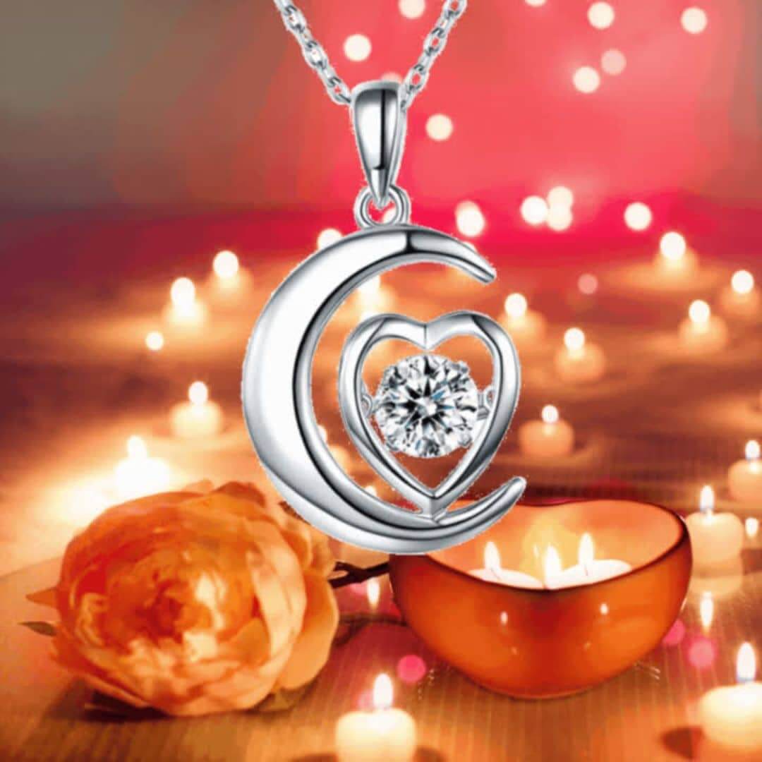 Dancing Stone Love To The Moon Solid Silver Necklace - The Sparkle Place