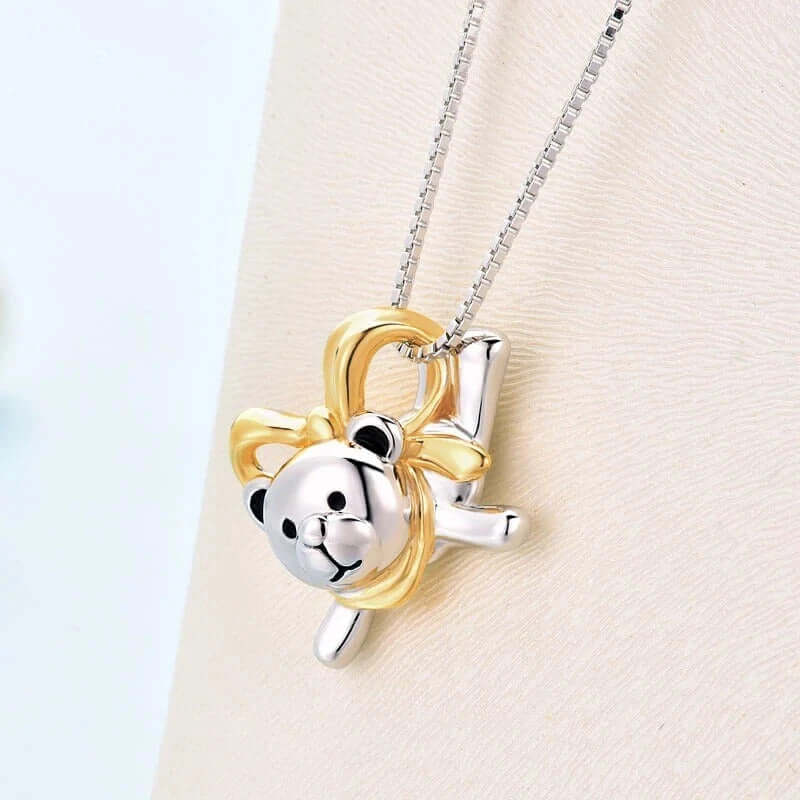 The Flying Bear Silver and Gold Necklace - The Sparkle Place