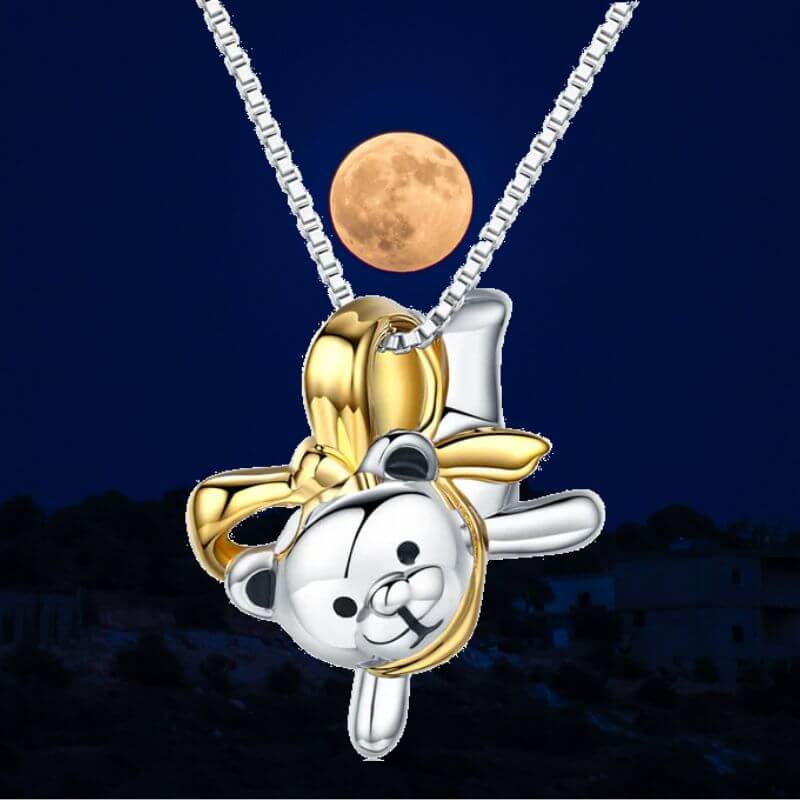 The Flying Bear Silver and Gold Necklace - The Sparkle Place